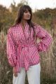 Koszula kimono w kratkę vichy z baloniastymi rękawami czerwona