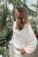 Lniany sweter kardigan z organicznymi guzikami kremowy