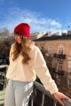 Kaszmirowa dwustronna czapka beanie czerwona / różowa