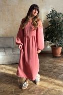 Sukienka maxi w stylu boho z balonowymi rękawami i haftem