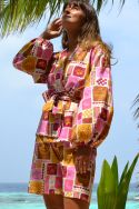 Kimono z balonowymi rękawami w patchworkowy print w stylu vintage