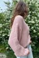 Lniany sweter kardigan z organicznymi guzikami pudrowy róż