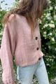 Lniany sweter kardigan z organicznymi guzikami pudrowy róż