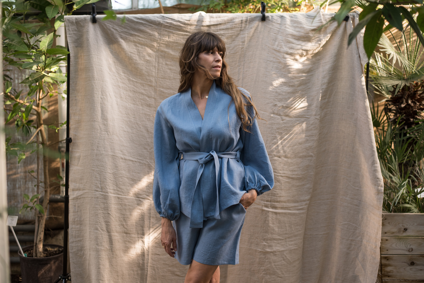 lniany zestaw kimono i szorty